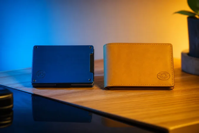 Billeteras minimalistas azul metalico y amarilla con Claro Pay MercadoPago