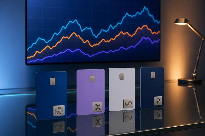 Cuatro tarjetas Mercado Pago Naranja X Ualá Personal Pay vidrio
