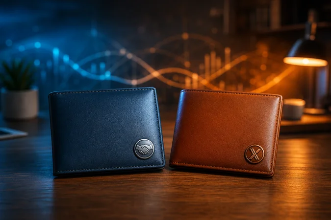 Dos carteras premium Mercado Pago y Naranja X con emblemas