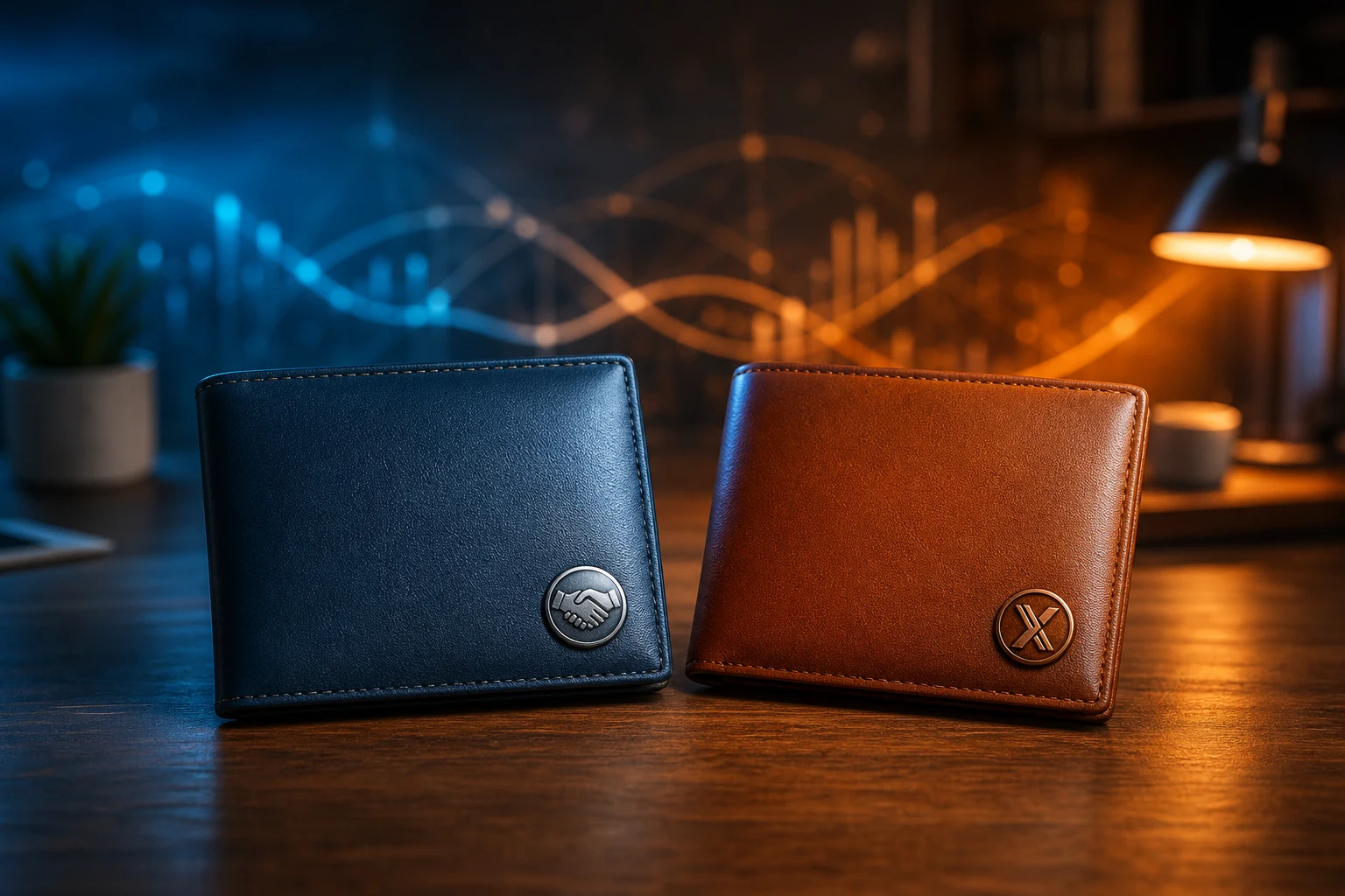 Dos carteras premium Mercado Pago y Naranja X con emblemas