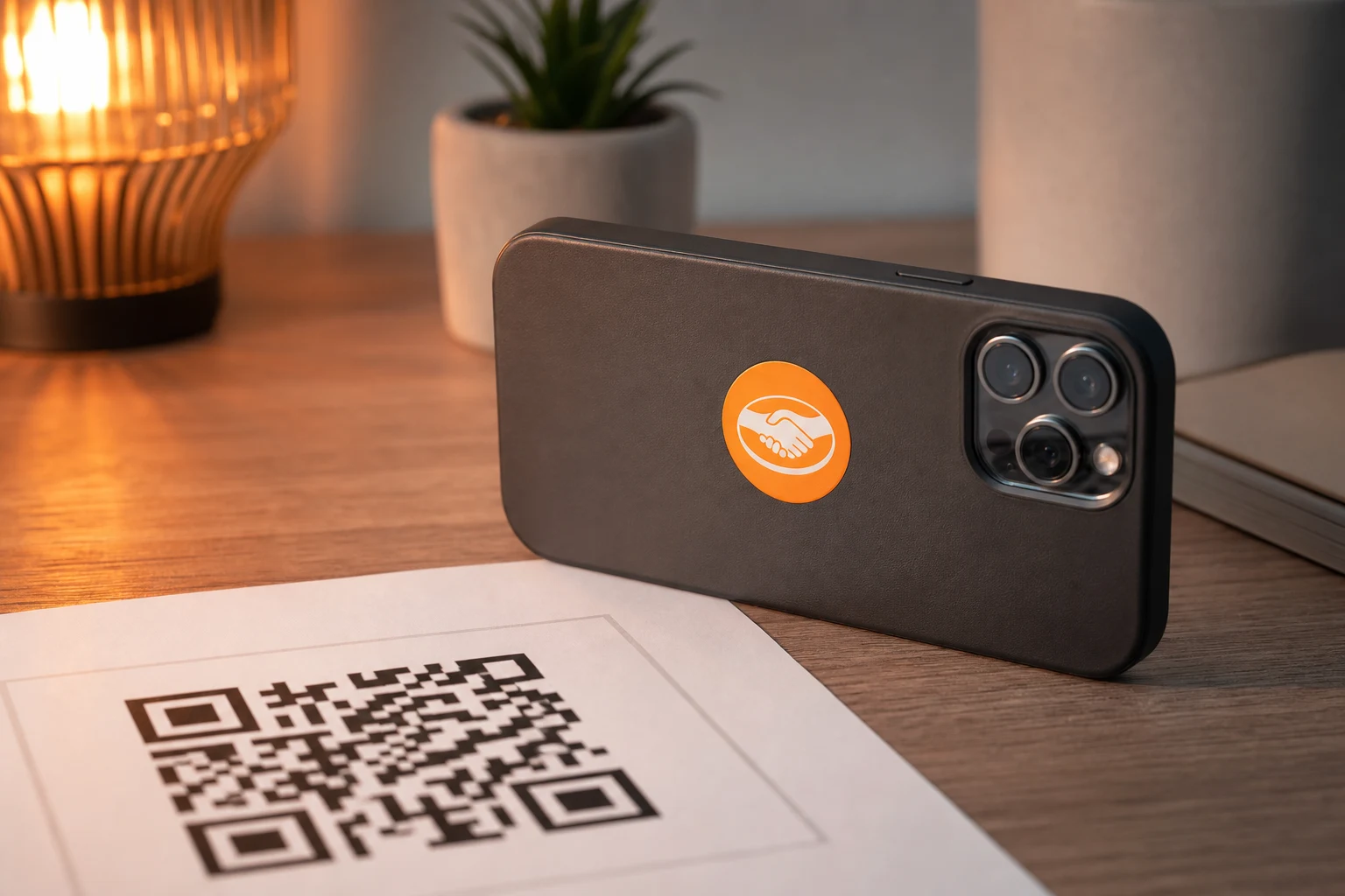 Teléfono con pegatina Mercado Pago y código QR en factura